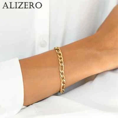 18K Gold 8MM Figaro Chain Bracelet For Women Men Fashion Punk Bracelets Jewelry - Image 1 of 4