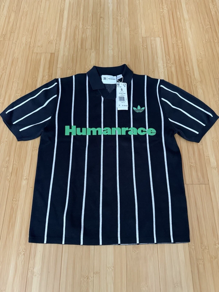 Adidas Shirt Mens Small Pharrell Human Race Hu Gray Knit Polo Jersey Y2K HU1105