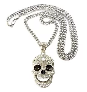 New Skull Face Hip Hop Pendant &6mm/36" Cuban Link Chain Necklace CP15 - Picture 1 of 4