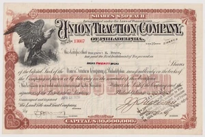 1920 Union Traction Company of Philadelphia Certificato di Stock - Foto 1 di 1