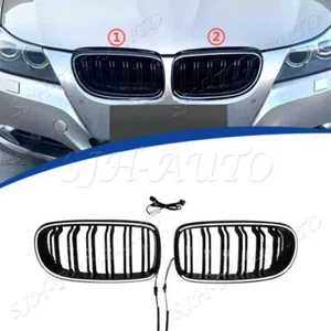 For BMW 3 Series E90 2009-2011 Front Bumper LED Grille Gloss Black Double line - Picture 1 of 5