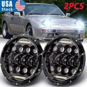 Pair 7" Round LED Headlights Hi/Lo Beam DRL For Porsche 911 912 914 924 928 944 - Picture 1 of 9