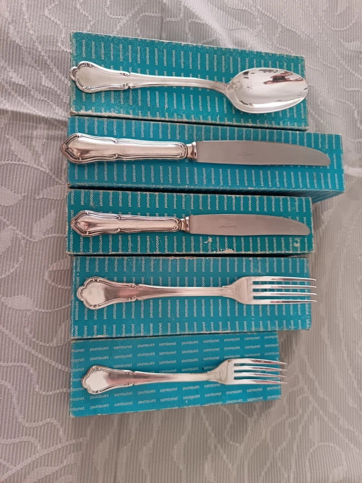 Servizio da tavola Sambonet argento per 12 persone. scatole originale 62 pcs - Immagine 1 di 4