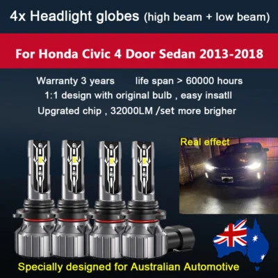 4x 360° Headlight Globes For Honda Civic 4 Door  2014 2015 High Low Beam Bulbs - image 1 of 4