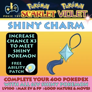 Pokemon Scarlet Violet - SHINY CHARM - Pick Any Shiny Pokemon with Ability Patch - Picture 1 of 114