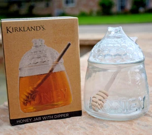 Kirkland's Modern Farmhouse Honey Jar & Dipper, 20 oz. Real Durable Glass, NEW - Picture 1 of 6