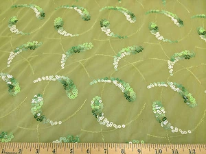 Discount Fabric 4 way Stretch Sheer Light Olive with Sequins FL116 - Picture 1 of 1