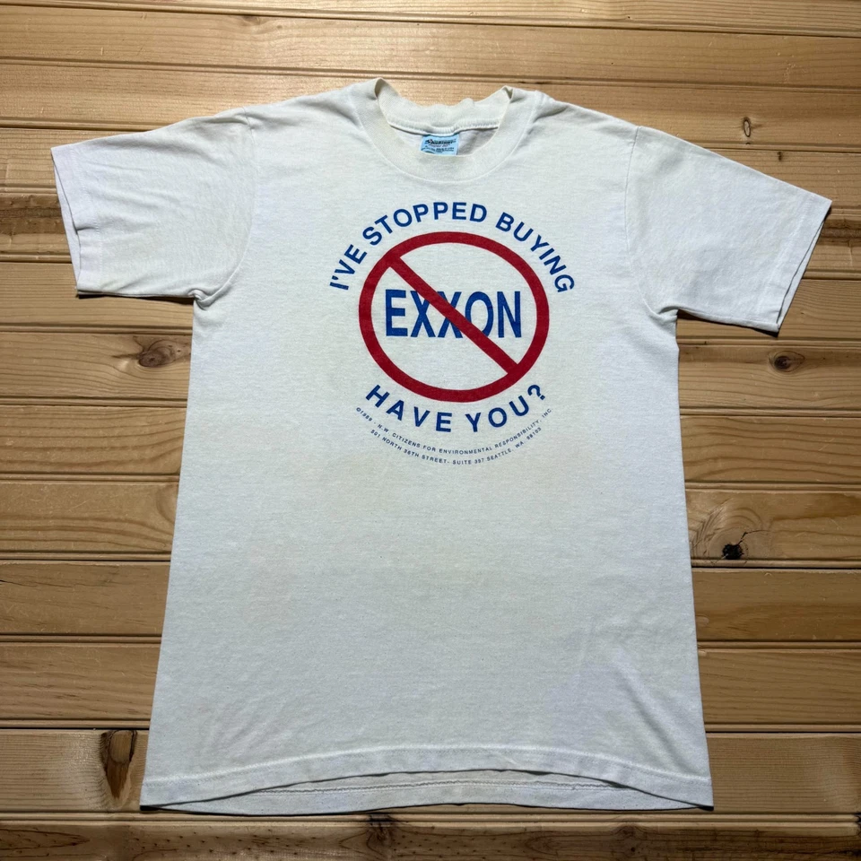 Camiseta De Colección 1989 Exxon Boicot Derrame de Petróleo Protesta Ambiental - Talla Pequeña Foto 1 de 4
