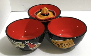 CLAY ART JALAPENO PEPPERS THREE BOWLS CONNECTED, 2.5" TALL, 9" WIDE - Picture 1 of 1