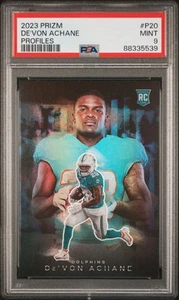 DE'VON ACHANE 2023 PANINI PRIZM PROFILES ROOKIE DOLPHINS SSP RC PSA 9 - Picture 1 of 2
