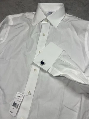 Camisa social Brooks Brothers masculina 15 32 branca regente sem ferro punho francês Supima - Imagem 1 de 4