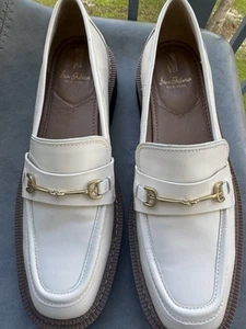 Mocasines Sam Edelman de cuero blanco para mujer talla 9M | Gold Horsebit | Suela gruesa - Imagen 1 de 16
