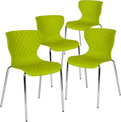 4 Pack Lowell Contemporary Design Citrus Green Plastic Stack Chair - Image 1 of 4
