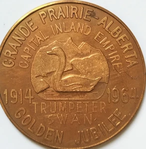 Grande Prairie Alberta 1964 ficha de cisne trompetista de $1 error sin circular: rotación - Imagen 1 de 3