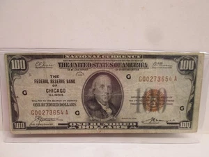 1929 $100 US FRB OF CHICAGO IL NATIONAL BANKNOTE - Picture 1 of 2