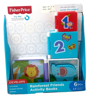 Fisher Price Rainforest Friends libros de actividades niños pequeños conjunto de 3 sensoriales 6 m+ Foto 1 de 4