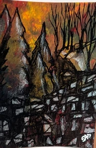 ACEO Kunstkarte Original, Acryl, Hydro Dipping, Landschaft Outsider Art, Brut Art - Bild 1 von 4