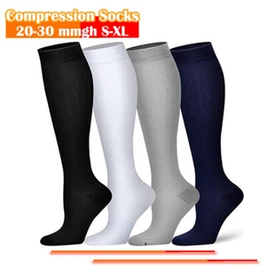 3 Paia Calze di Supporto Solide Tubo Compressione Opaco Ginocchio Alto Largo Polpaccio Calze - Foto 1 di 15