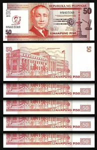 Philippines 50 Piso 2013, UNC, 5 Pcs LOT, Consecutive,P-215, 440 Years SAN PEDRO - Picture 1 of 4