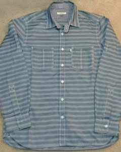 NicE AIGLE Chambray OUTDOOR Striped SHIRT Mens S BLUE Camp Hiking Beach FREE SHI - Picture 1 of 3