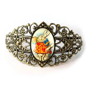 Alice in Wonderland White Rabbit Antique Bronze Filigree Fantasy Cuff Bracelet - Picture 1 of 3