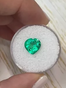 2.45 Carat 9x9MM Yellowish Green Natural Loose Colombian Emerald-Heart Cut - Picture 1 of 9
