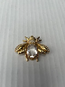 Signed Bee Gold Plated Swarovski Crystal Bumble Bee Brooch Pin - Picture 1 of 4