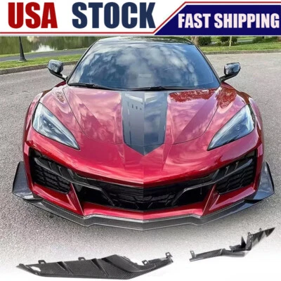 For 20UP Chevrolet Corvette C8 Z06 REAL CARBON Front Bumper Splitter Canards Fin - Image 1 of 4