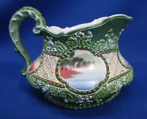 HAND-PAINTED SMALL NIPPON SCENIC HEAVY MORIAGE SMALL PITCHER - Picture 1 of 6
