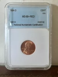 1994 D Lincoln Red Penny MS 68 + Graded One Cent RARE - Picture 1 of 3
