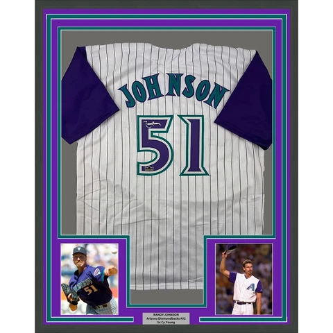 Framed Facsimile Autographed Randy Johnson 33x42 Reprint Laser Auto Jersey Cover