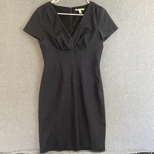 Banana Republic Dress Womens 6 Gray V-Neck Wool Stretch Sheath Midi Cap Sleeve - Picture 1 of 18