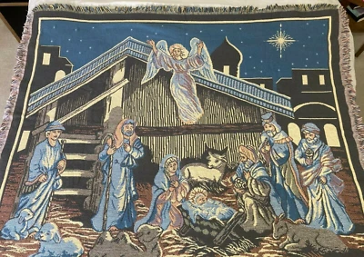 Goodwin Weavers Nativity Blanket Throw w/ Fringe Holy Family 100% cotton 50 x 60 - Image 1 of 4
