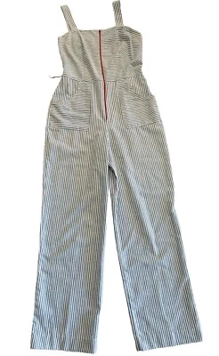 VTG 70s Blue/White Stripe Jumpsuit Romper Bib Overalls Red Zip Cathy Sue USA "9" - Image 1 of 4