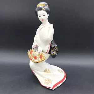 Vtg Hakata Doll Japanese Geisha In Kimono w Sensu Fan Decorative Figurine *READ* - Picture 1 of 14