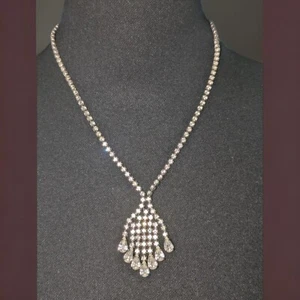 Juego de collar y pendientes vintage de diamantes de imitación cascada de los años 50 - Imagen 1 de 5