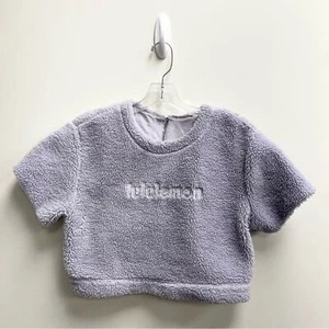 Lululemon strukturiertes Fleece bestickt Logo T-Shirt schwach Lavendel Cropped Größe 6 - Bild 1 von 5
