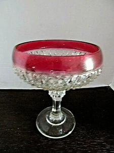 Rubin geblitzt Fuß 7,5" Indiana Glas Diamond Point Schüssel Schale  - Bild 1 von 4