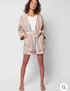 NEU Faherty Mykonos Jacke Surfrider Streifen Größe Medium 198 $ Baumwolle - Bild 1 von 12