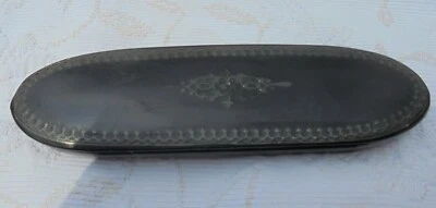 Ancien étui à lunettes ou lorgnon bois et ornements d'argent Napoléon III XIXème - Photo 1/4