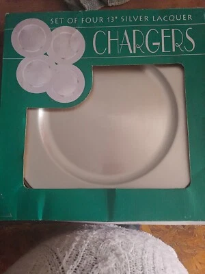 Set of 4 Unbranded 13 Inch Bling Lacquer Charger Plate Silver New in box - Image 1 of 2