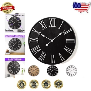 Extra Large 24" Round Wall Clock with Roman Numerals - Silent & Stylish Decor - Picture 1 of 8