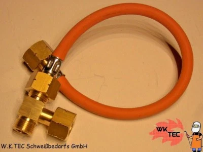 WK-TEC Propan Doppelanschluss T-Stück für 2 Propanflaschen Verbinder 0,5 m Schlauch LPG