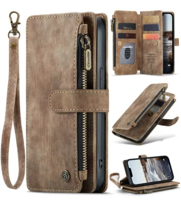 Para iPhone 15 14 13 12 11 Pro Max XR X 8/7 Estuche Cremallera Cuero Billetera Cubierta Abatible Foto 1 de 4