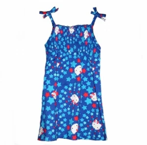 Hello Kitty Patriotic Stars 3T Smocked Sun Dress Cotton Red White Blue July 4th - Picture 1 of 1