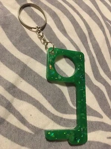 Handmade Resin Green Sprakle Contactless Door Opener Keychain - Picture 1 of 3