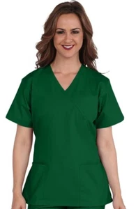 WOMENS Scrub Top 2XL V Neck Shirt DARK GREEN 2 POCKET - Picture 1 of 3