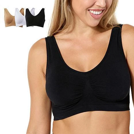 Rhonda Shear 3-pack Original Cotton-Blend Ahh Bra Black/White/Beige - Image 1 of 1
