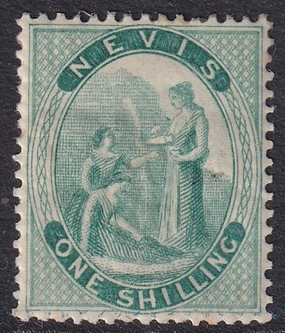 SG 13 NEVIS 1s BLUE GREEN - mounted mint Cover