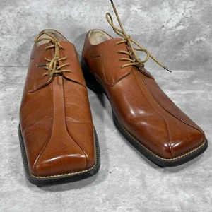 Zengara Brown Leather Lace Up Square Toe Dress Shoes Men's Size 10 M - Picture 1 of 15